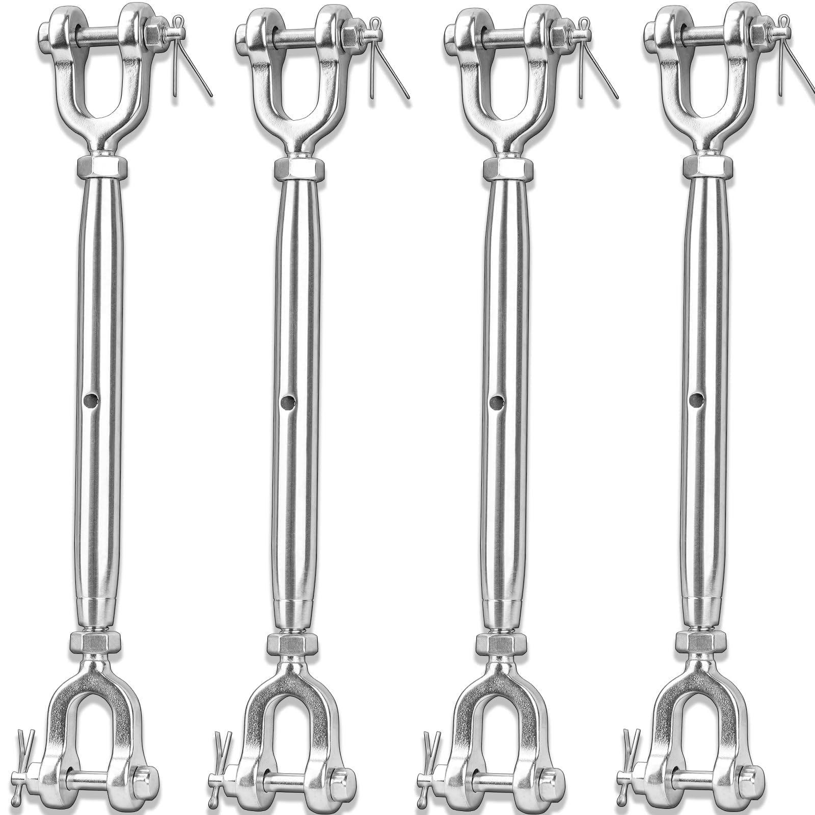 Photo 1 of Fshihine 4PCS Turnbuckle, 1/4" (M6) 304 Stainless Steel Turnbuckle, 1600lbs Working Load Limit, Closed Body Jaw and Jaw Turnbuckles for Cables Wire Tensioning, Shade Sail, Clothesline, String Lights