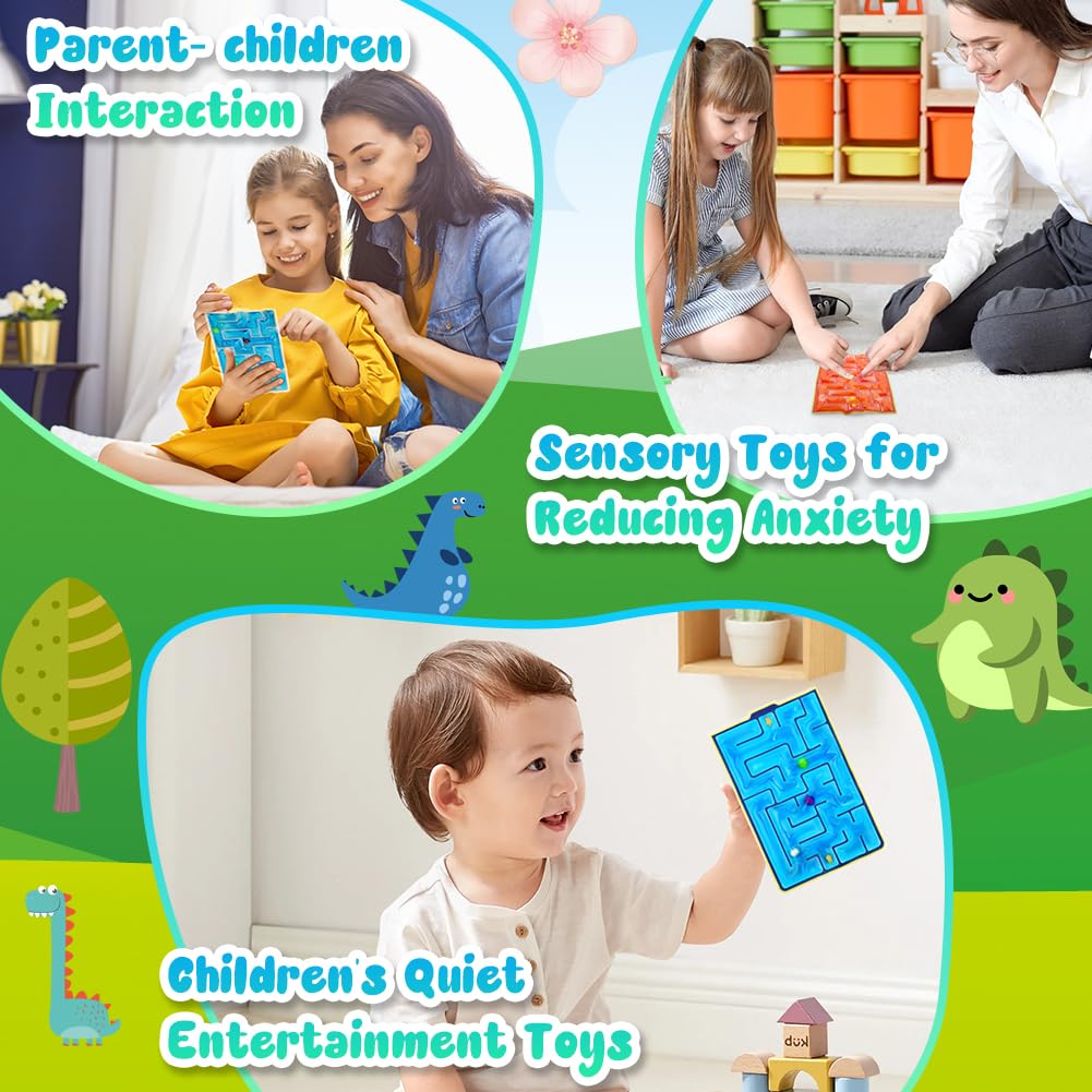Lot De 2 Labyrinthes Sensoriels Dinosaures – Gel Souple – Anti-stress Pour Enfants Et Adultes – Bleu Et Vert – 20 X 12,5 Cm