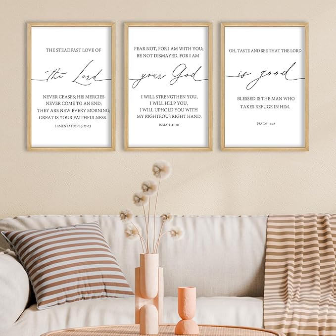 FZMHASLWW The Lord Your God Is Good Sign Bible Verses Wall Decor 24"X16" Set of 3 Christian Scripture Prayer Inspirational Motivational Quotes Family Framed Wall Art (Wood)