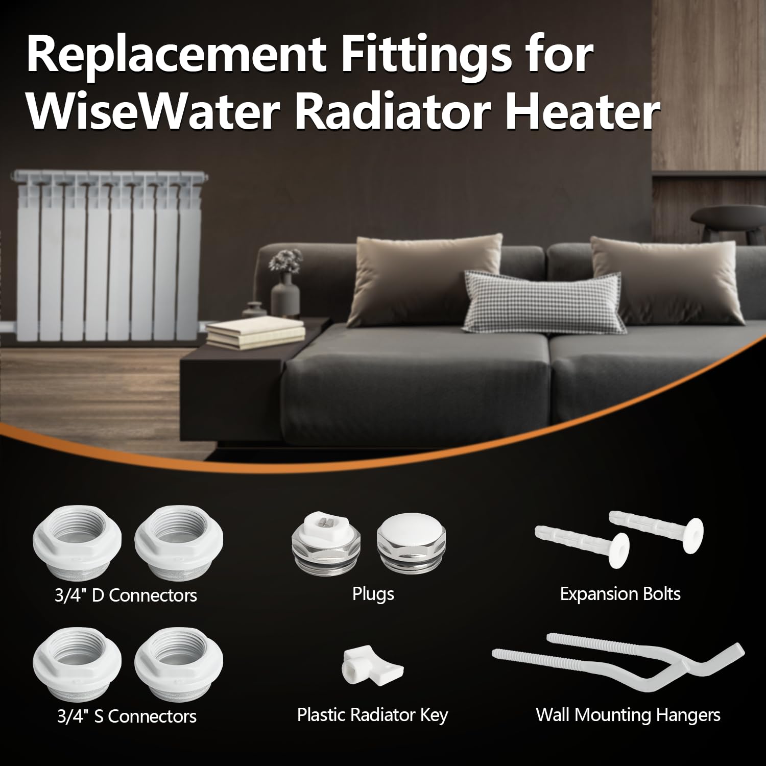 WiseWater Kits de instalación para calentador de radiador de aluminio montado en la pared, conectores NPT de 1 pulgada G a 3/4 pulgadas, accesorios de calentador de hierro