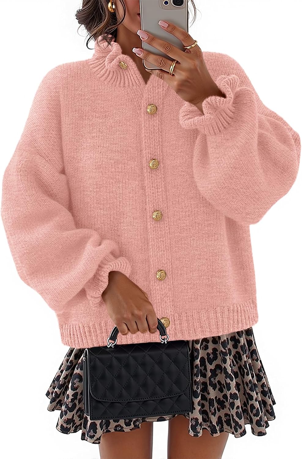 MEROKEETY Women's Fall 2026 Chunky Cardigan Sweaters Trendy Ruffle Button Down Long Sleeve Casual Knit Coat Winter Clothes