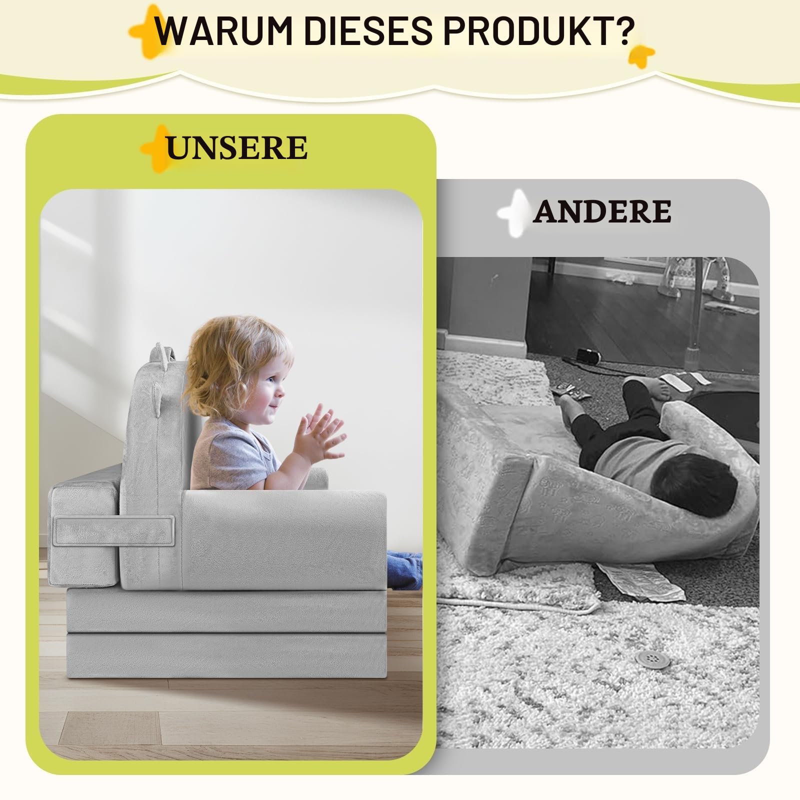 Zusammenklappbarer Kleinkindstuhl, Bett, Kindersofa, Aufklappen 2 in 1 Mini Couch, Wweiches Kristall Samt Kleinkinder Spielsofa für Schlafzimmer Wohnzimmer, Spielzimmer