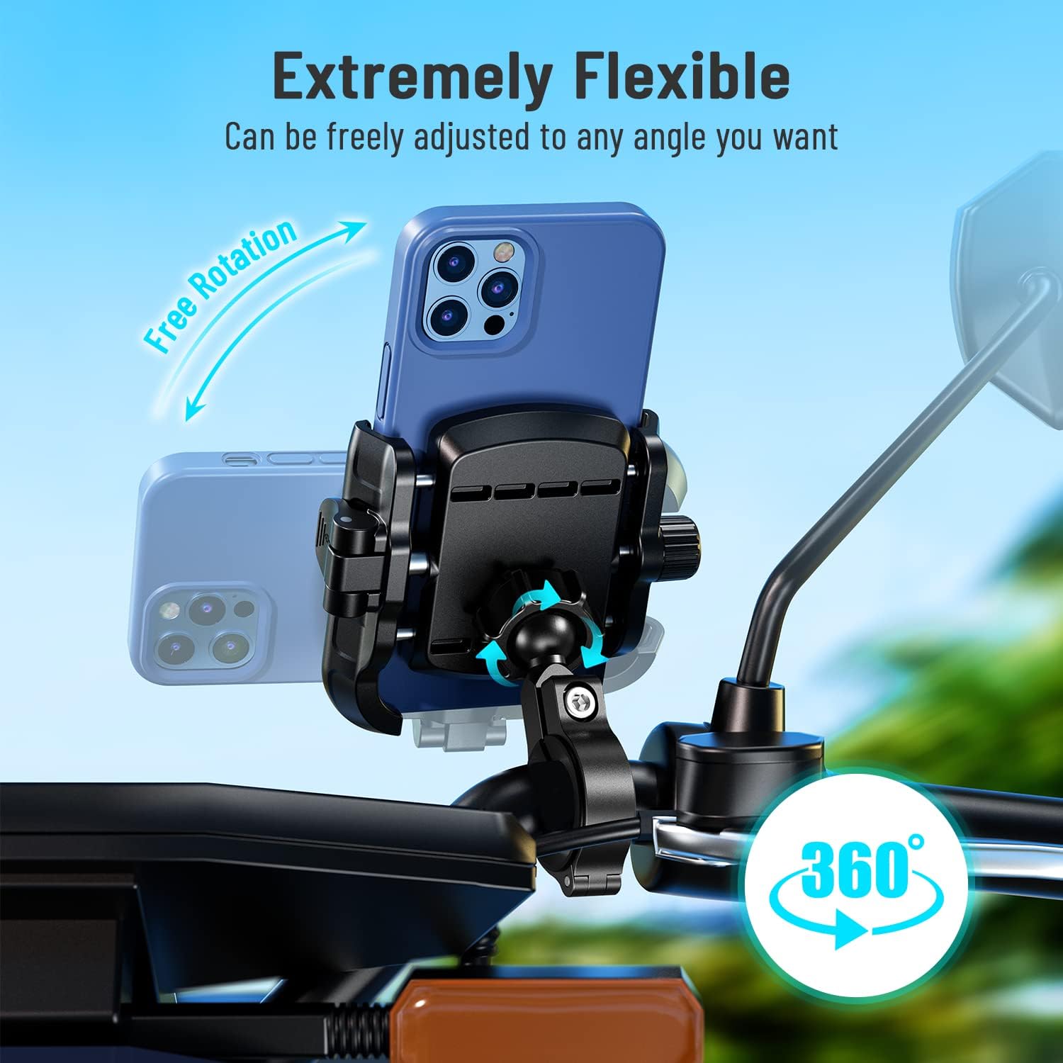 KTUEOV Porta Cellulare Moto, Porta Telefono Bici Antivibrante Universale Supporto Cellulare Scooter MTB Con Rotazione di 360 Portacellulare Moto Manubrio per iPhone Huawei 5,4-7,2 Pollici Smartphone - Immagine 3