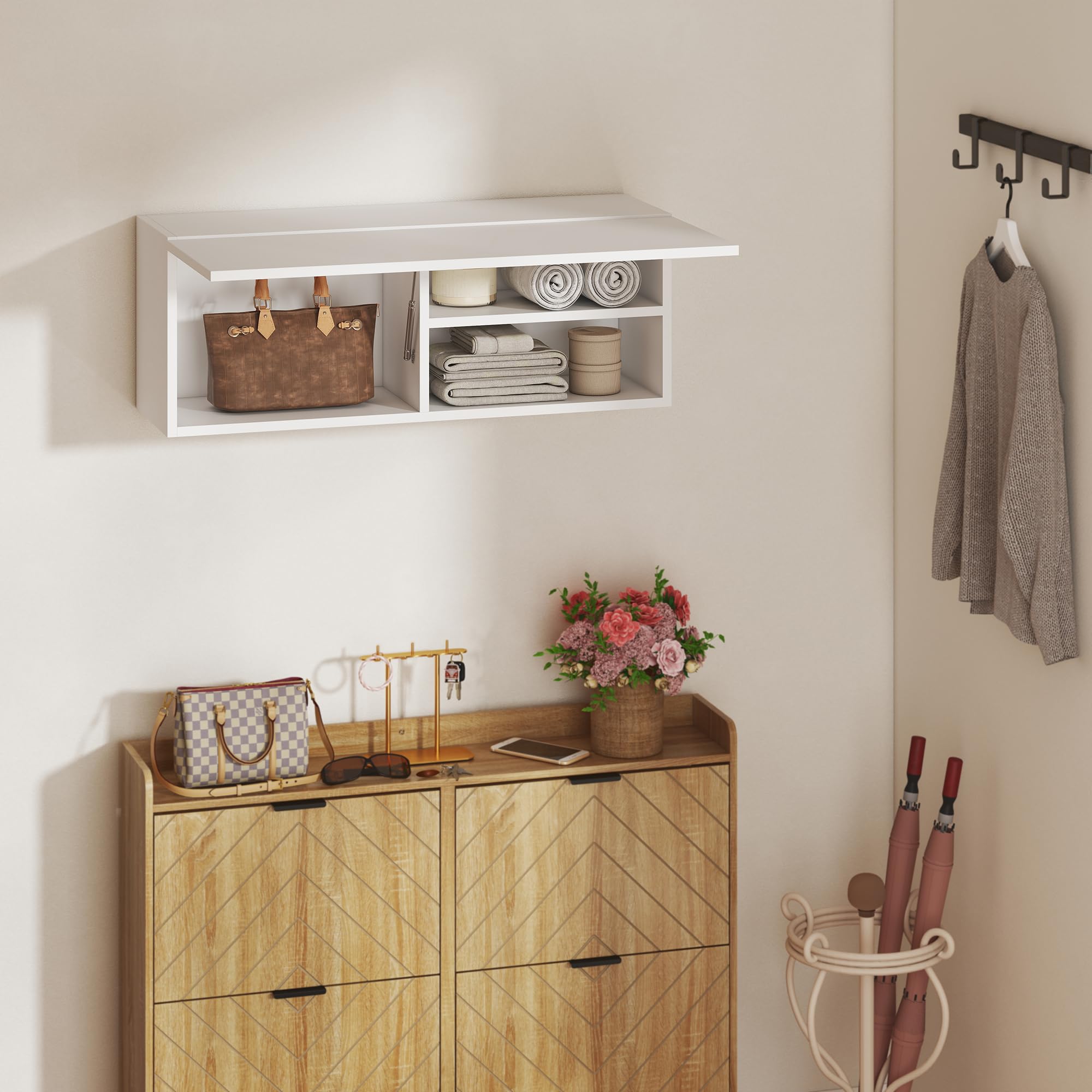 HOMCOM Armoire Murale de Salle de Bain, Meuble de Rangement Suspendu pour Salle de Bains avec Porte battante à charnières et Trois Compartiments, Meuble WC Suspendu, 80 x 25 x 30 cm, Blanc