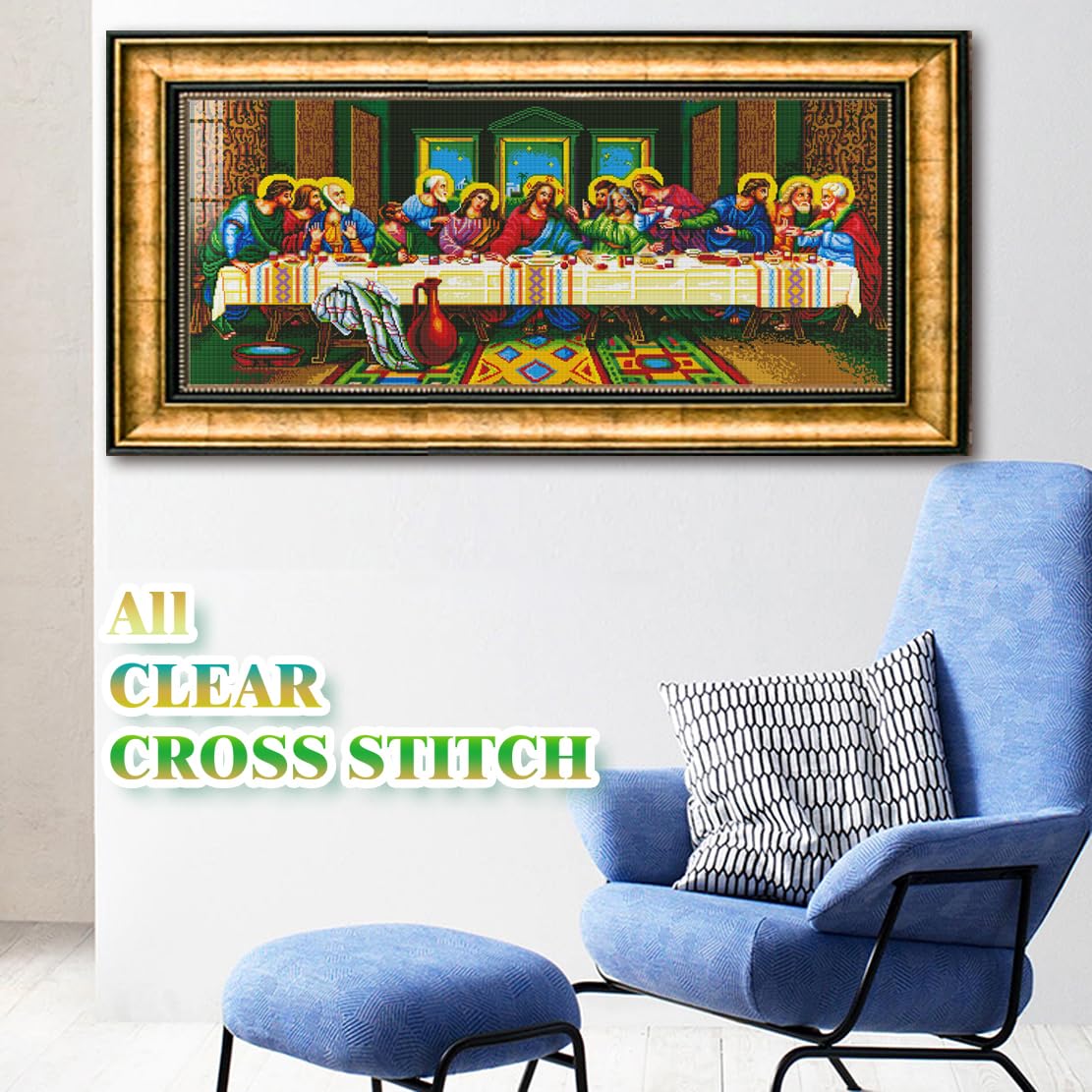 ROSTITCH Kreuzstich-Set „Das Letzte Abendmahl“ – 119x56 Cm, Mit Aida-Tuch & DMC-Garn