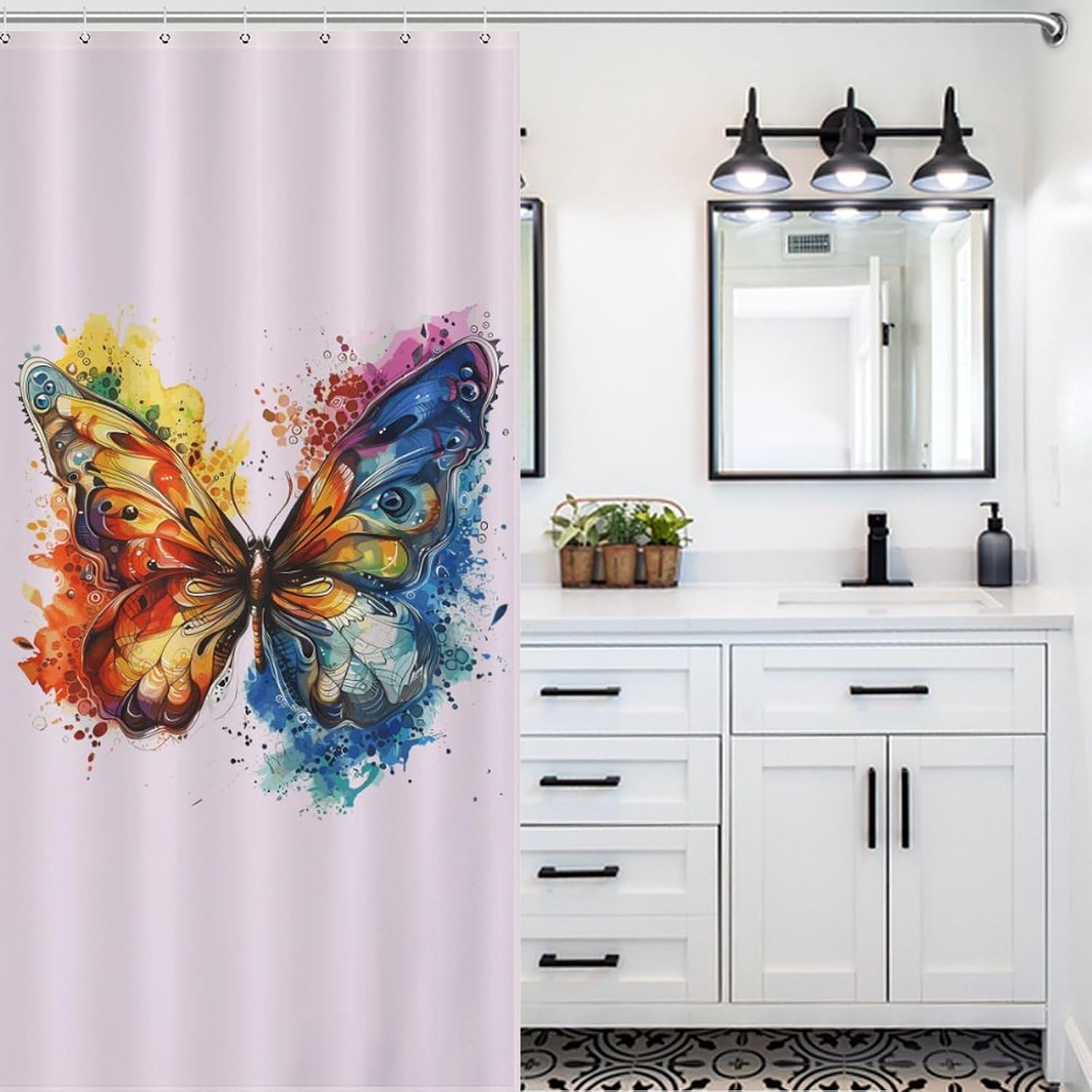 Watercolor Butterfly Funny Shower Curtains Washable Bath Curtain Liner with Hooks for Bathroom Bath Tubs 36x72Inch（92x183cm）
