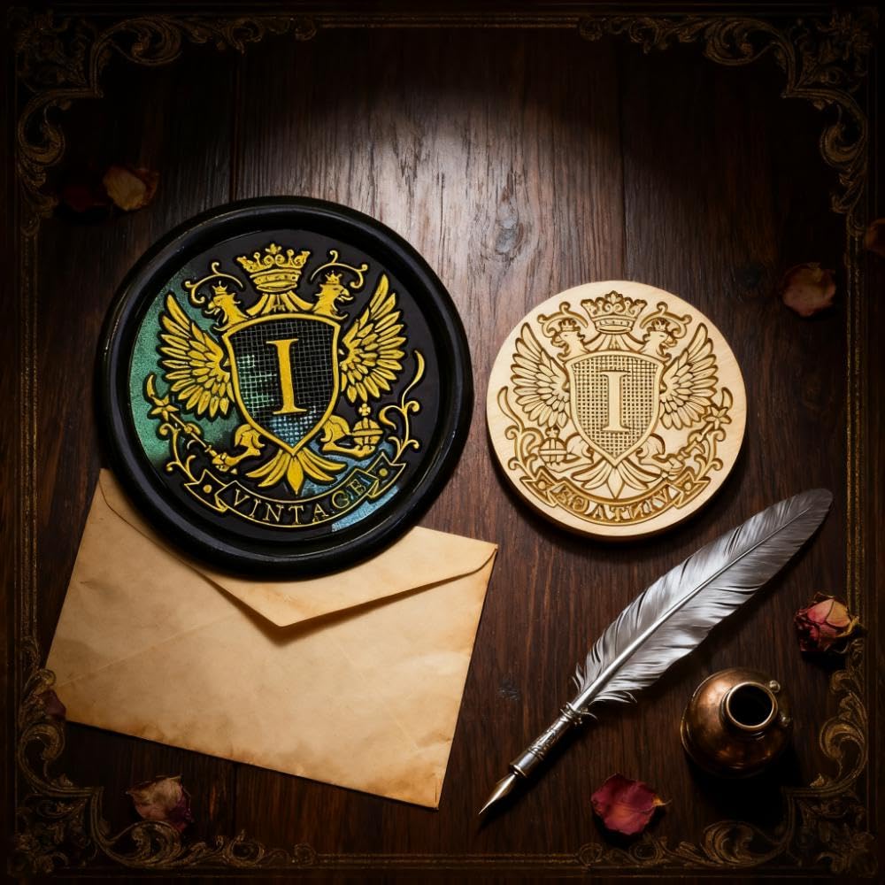 Family Crest Wax Seal Stamp Kit One Letter Monogram with Wood Handle & Classic Alphabet Initial Sealing Wax Stamp Brass Die(Alphabet I)