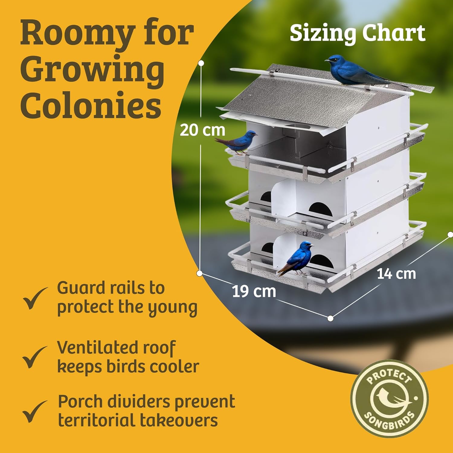 Birds Choice Premium Aluminum Purple Martin House – 12 Room, 3 Floor Birdhouse with Starling Resistant Entrance Holes, Ventilated Roof & Easy Cleaning, Unassembled– USA Made