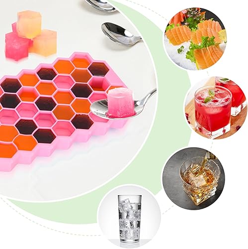 Miniatura 6 de Bandeja para cubitos de hielo mejorada, paquete de 2 bandejas flexibles de silicona para cubitos de hielo, cubitos de hielo reutilizables de fácil
