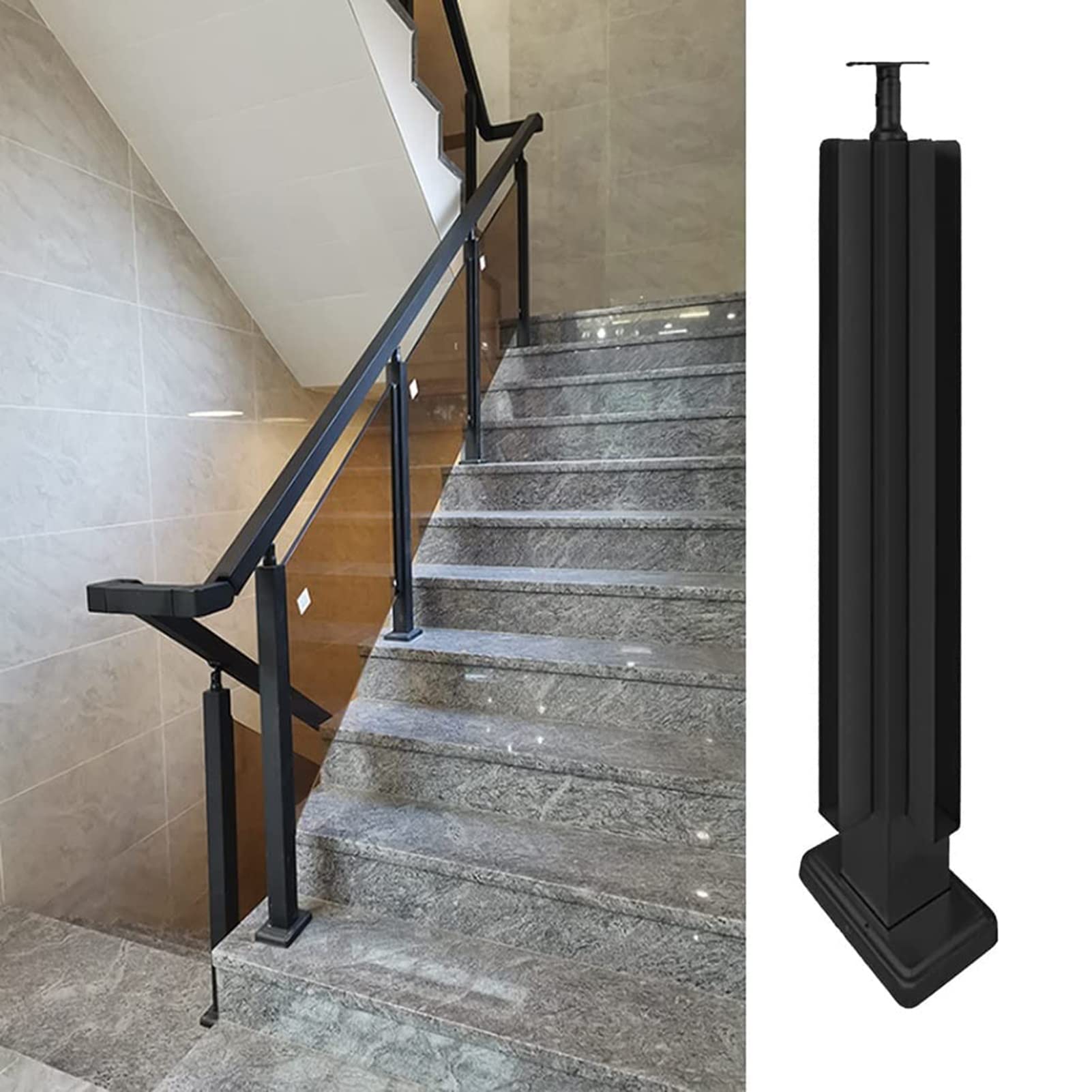 Poteau de garde-corps intérieur en verre noir avec main courante