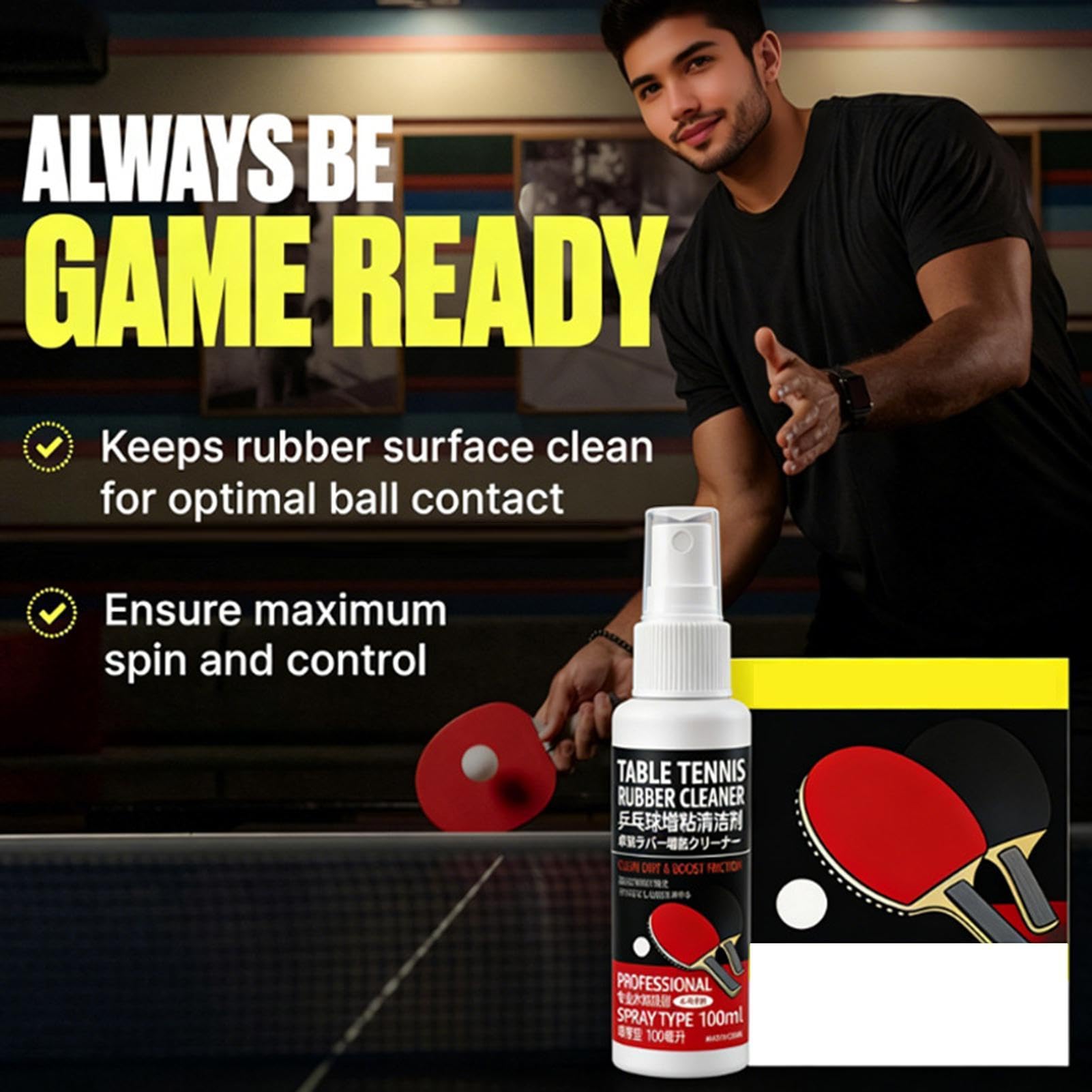 Spray Nettoyant pour Raquette De Et Tennis De Table | Spray Décrassant 100 ML,Retire Poussière et Saleté sur Caoutchouc - pour Entraînement, Gym, Sport, Compétition, Matchs, Femmes