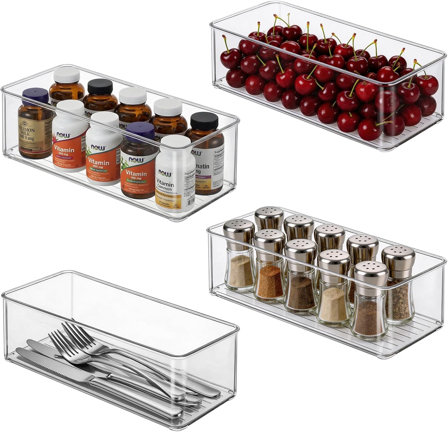 Hudgan 4 Packs Refrigerator Organizers and Storage, 4 Small Stackable Clear Plastic Bins for Pantry Organizer, Home Edit, Kitchen Cabinet, Fridge, Bathroom, Office, Drawer