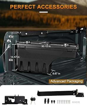 ROADFAR Left Driver Side Truck Bed Storage Box Replacement For Dodge Ram 1500 2500 3500 2002-2010,For Ram 1500 2500 3500 2011-2018 Key Lockable Lid Truck Bed Toolboxes Black