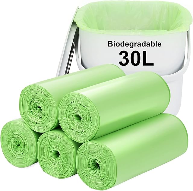Biodegradable Trash bags 100PCS, Aievrgad 8Gallon/30L middle Garbage bags/ For kitchen Bin. Bin Liner/Trash/rubbish Bags, 100% Recycled,Tough, degradable, Compost Bags for Food/household-Green
