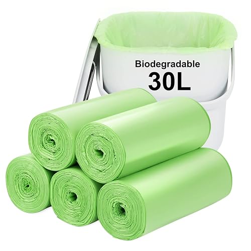Biodegradable Trash bags 100PCS, Aievrgad 8Gallon/30L middle Garbage bags/ For kitchen Bin. Bin Liner/Trash/rubbish Bags, 100% Recycled,Tough, degradable, Compost Bags for Food/household/garden