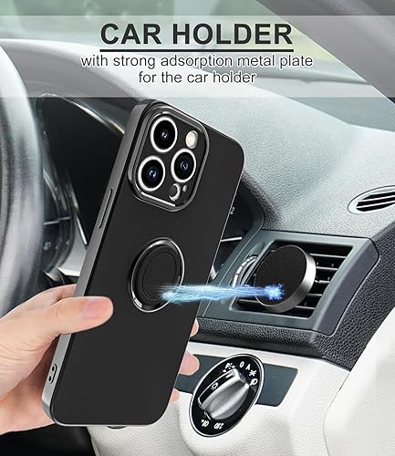 Miniatura 3 de Funda para iPhone 15 Pro Max con cubierta de anillo forro interior de microfibra soporte de anillo giratorio de 360 Soporte magnético para automóvil