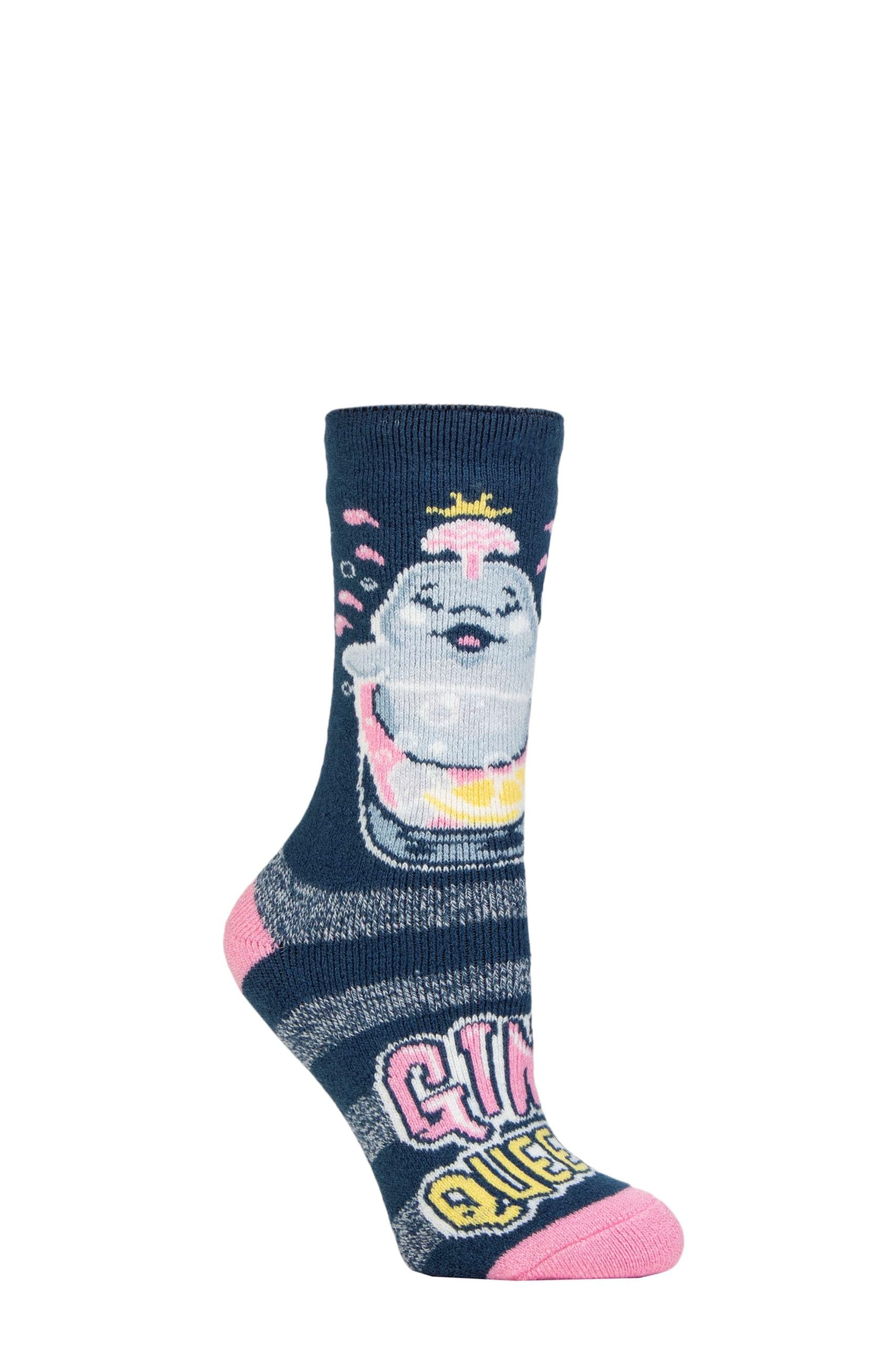 Ladies Lite Fun Feet Novelty Thermal Socks - Gin Queen