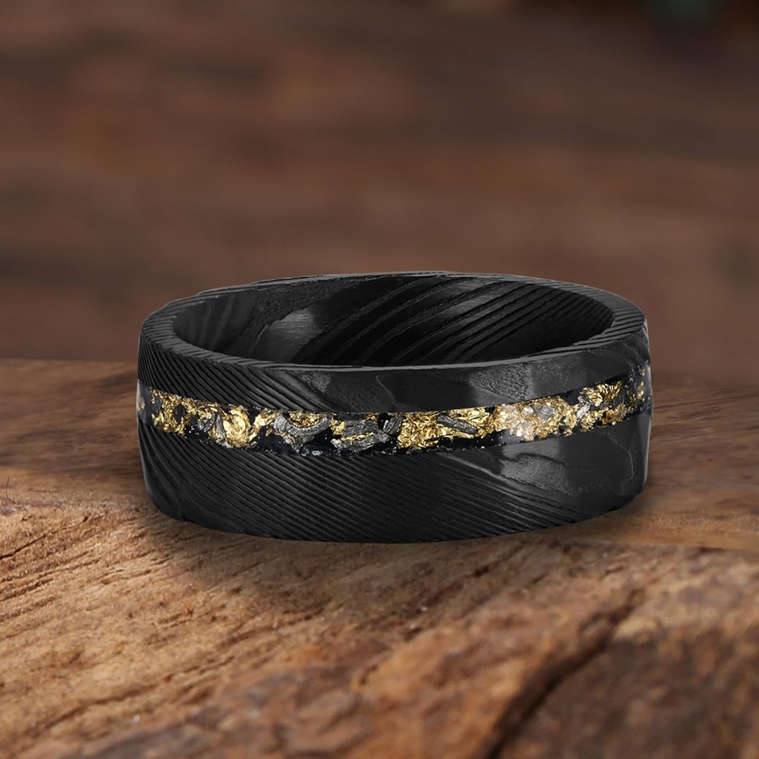 NUNCAD Damascus Ring 8mm Black/Gold/Silver Engagement Wedding Bands Jewelry Gifts for Boys Father's Day Size 7-12 - Image 3