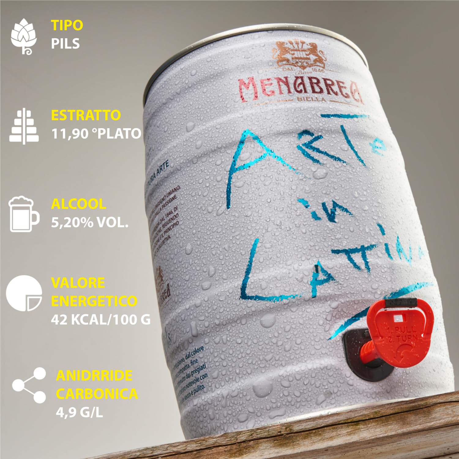MENABREA - Birra Pils - Arte In Lattina - Fustino da 5L - 5000 ml