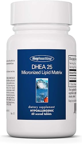 Allergy Research Group DHEA Suplemento de 25 mg  Soporte hormonal para hombres y mujeres, matriz lipídica micronizada, hipoalergénico, sin soja,