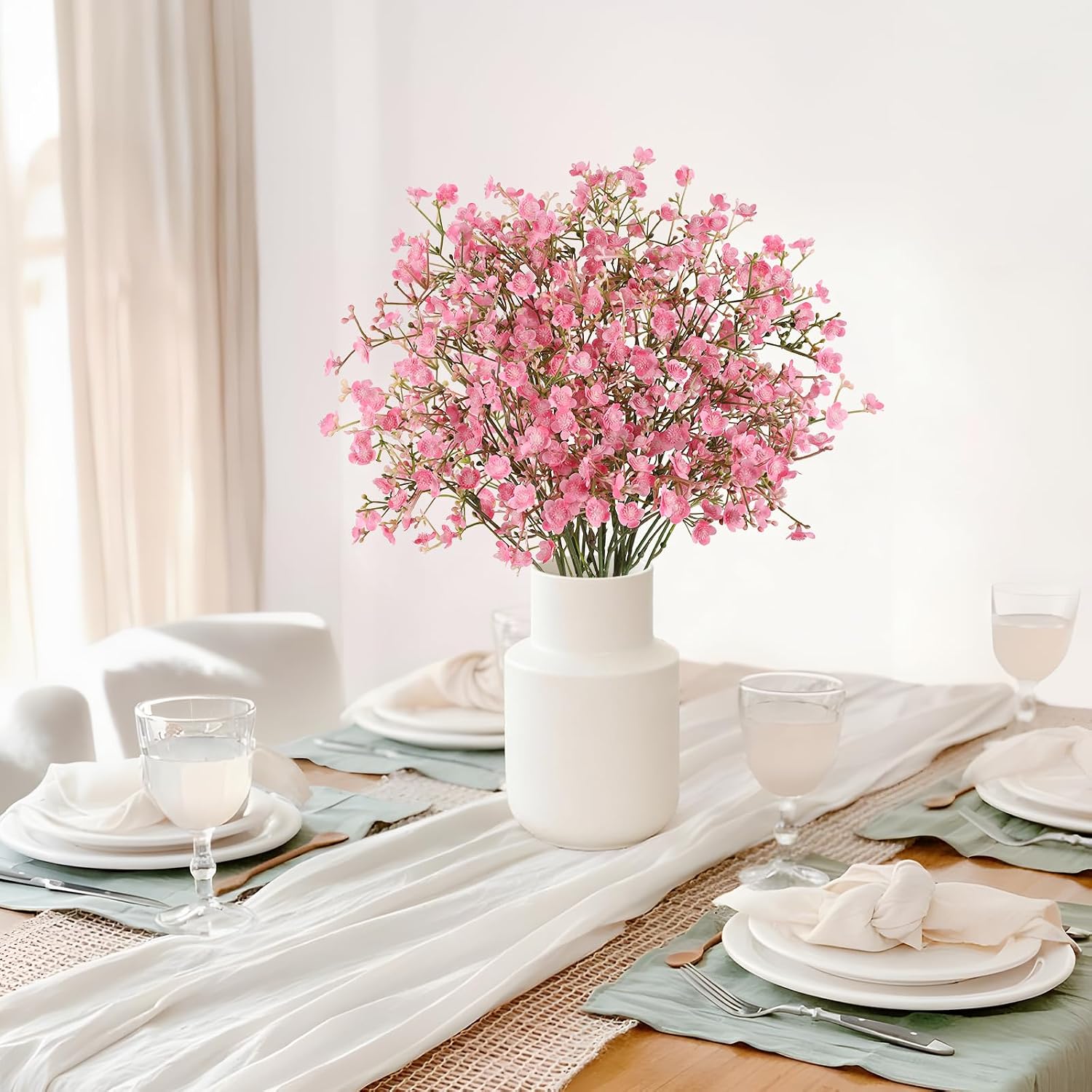 n&t nieting 6pcs babys breath artificial flowers,real touch fake cherry blossom pink flowers faux flowers bouquets for vase home office wedding spring indoor outdoor centerpiece table decorations cherry blossom pink 6pcs