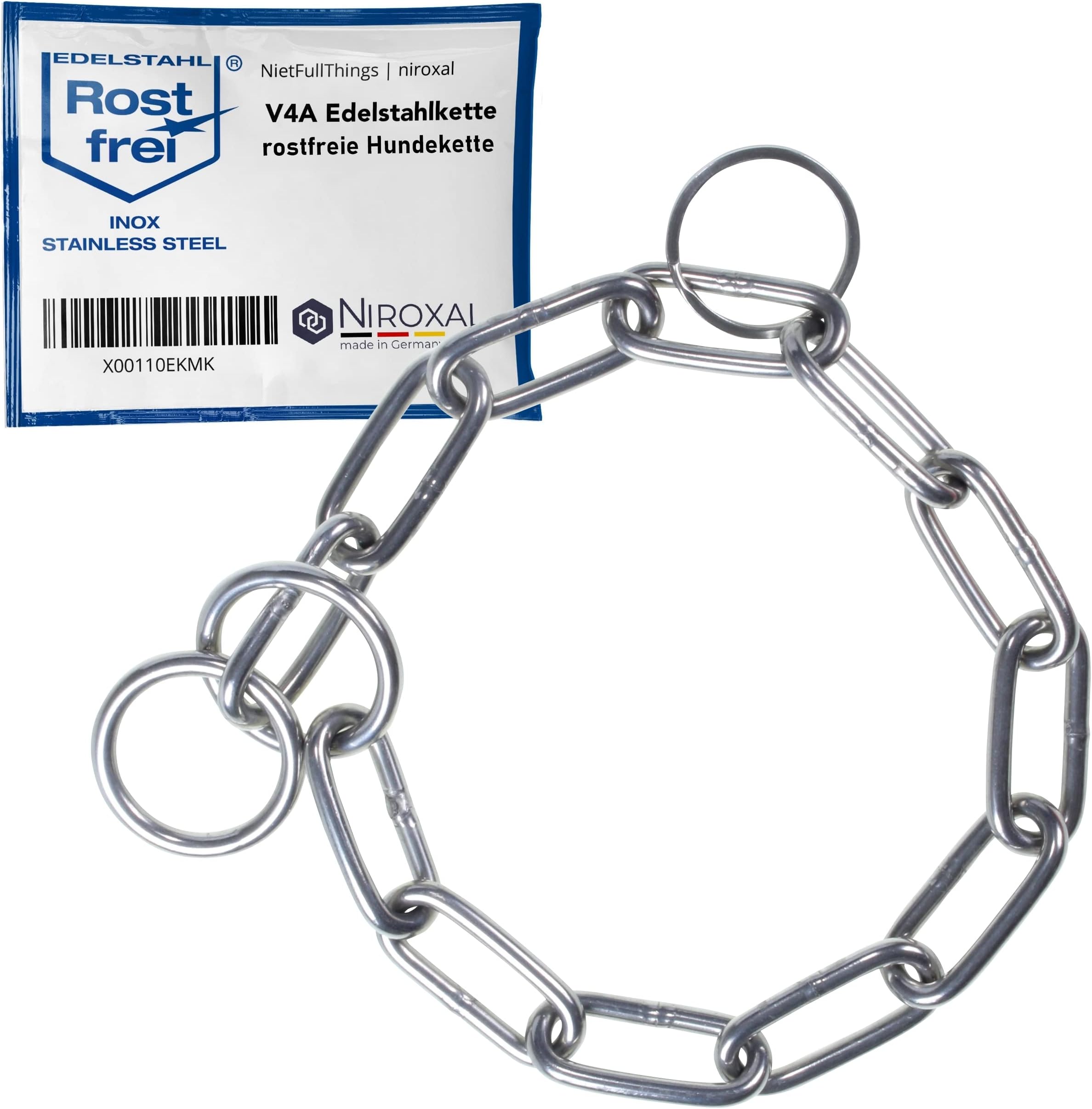 Chain Choke for Dogs with Head Circumference 59-63 cm Made of Stainless Steel V4A Dog Chain with Pull Stop Chain Collar Long Links 5 mm Thick and 75 cm Total Length