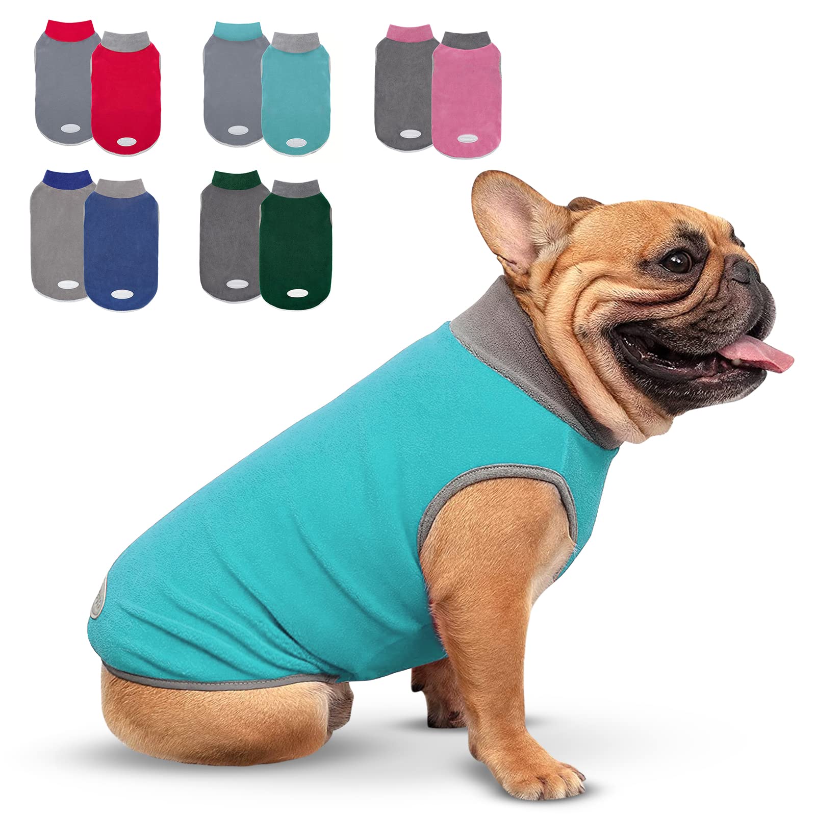 cyeollo 2 Pack Dog Sweater Fleece Vest Pullover Dog Sweatshirt Reflective Lightweight Dog Clothes for Large Dogs Boy Girl Pet Apparel Teal, Grey, XXXL