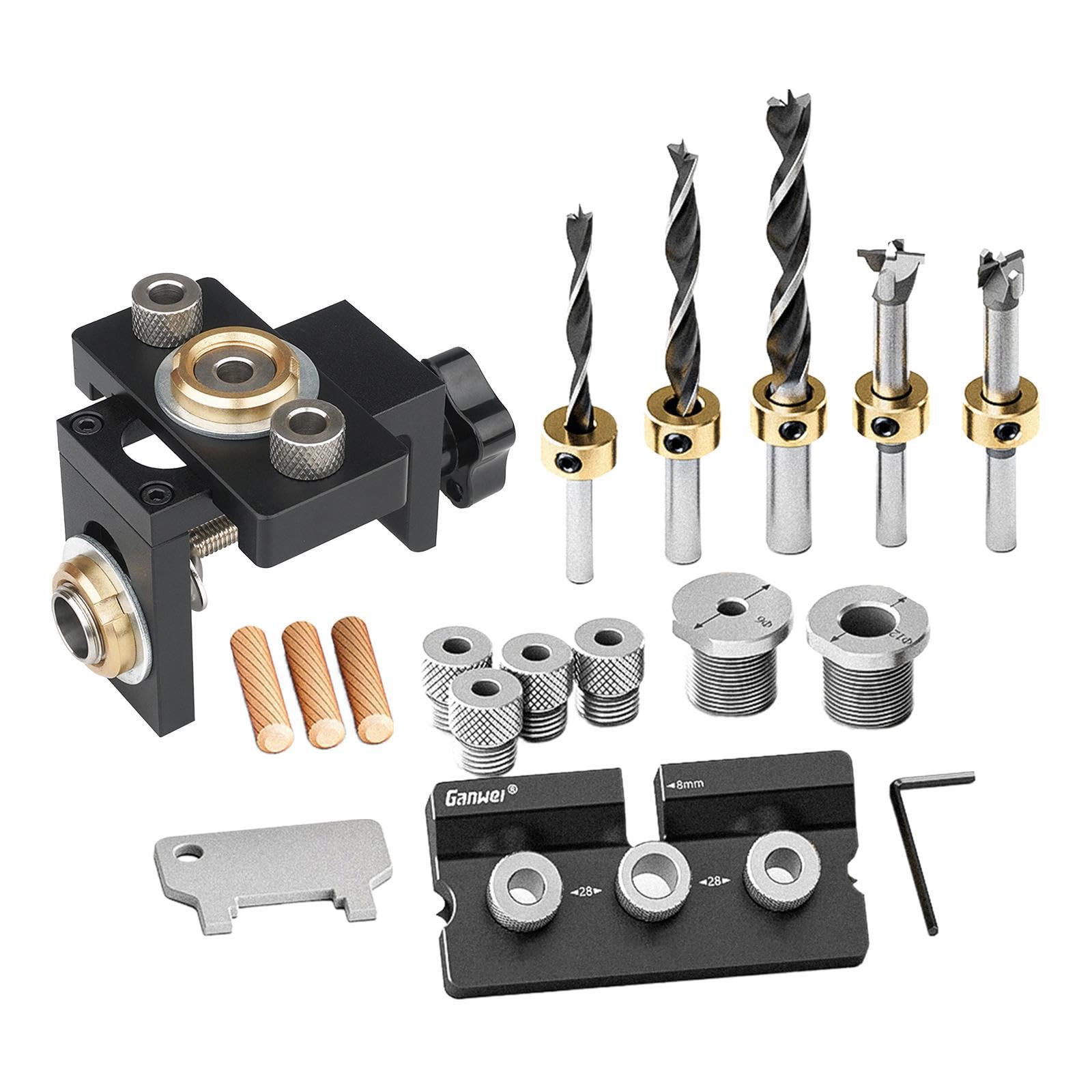 Benutzerfreundliches 3 in 1 Dübelbohrset für Holzbearbeitung, verstellbar, für Handwerker und Hobbybastler. Mit 12 mm und 15 mm Bohrern für