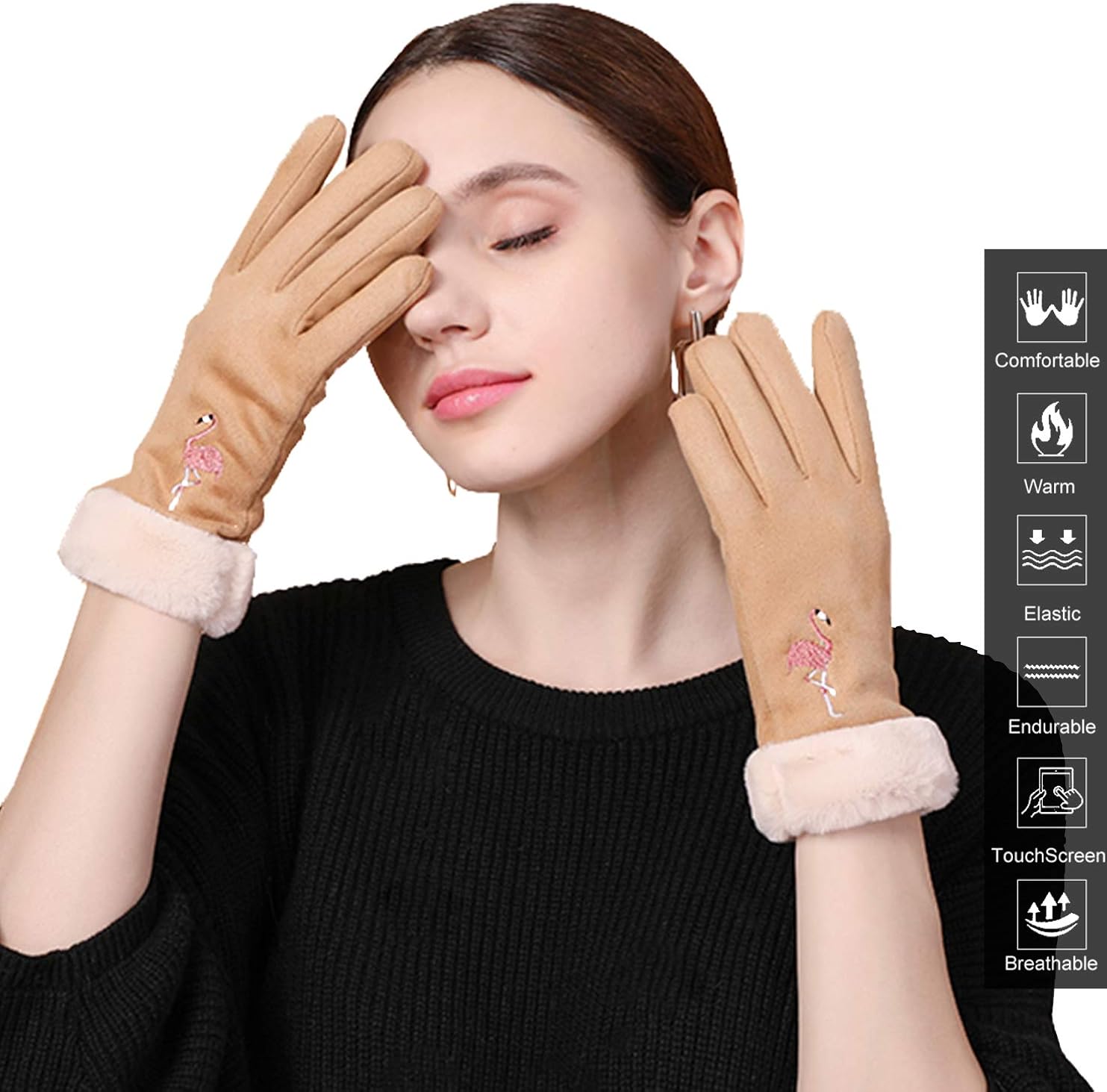 Womens Winter Warm Touchscreen Gloves Thermal Soft Lining Elastic Cuff Texting Glove