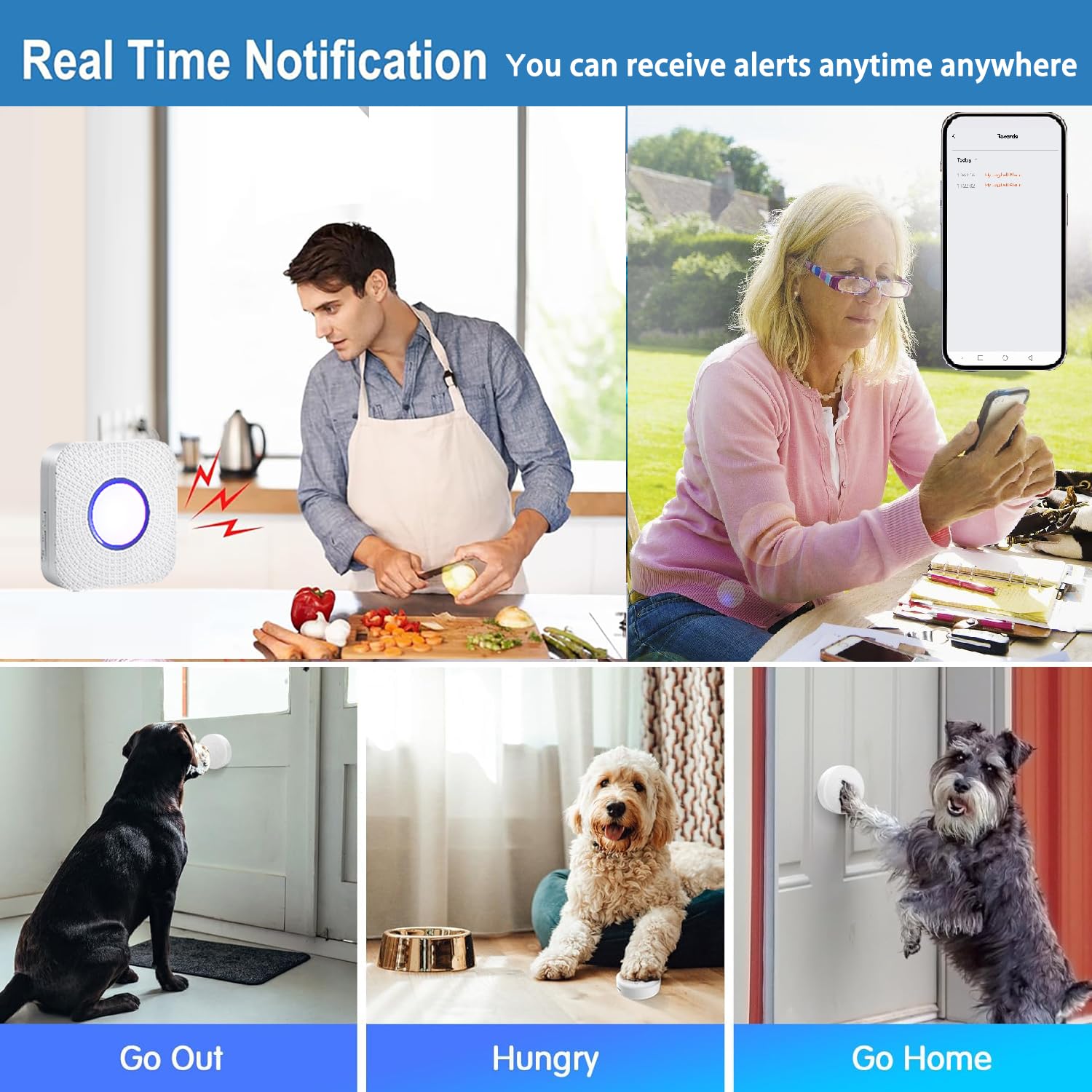 Hunde-Türklingel für Töpfchentraining nach draußen, WLAN-Hunde-Türklingel, kabellose Hunde-Türklingel mit Handy-App, wasserdichte Touch-Taste mit großer Aktivierungsreichweite (1