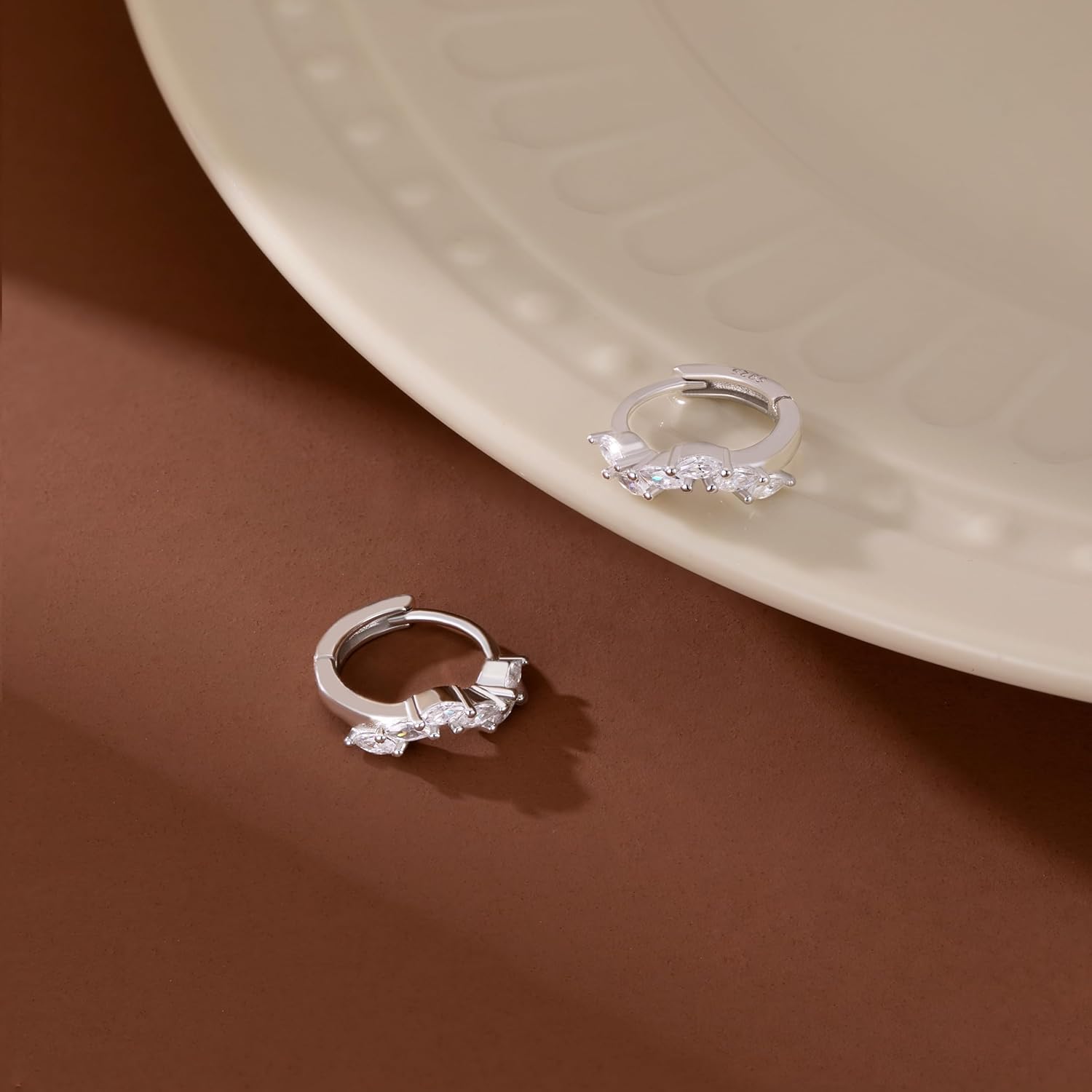 SLUYNZ 925 Sterling Silver Small Marquise CZ Earrings Hoop for Women Teens Teardrop Tiny CZ Huggie Earrings Leaf - Image 5