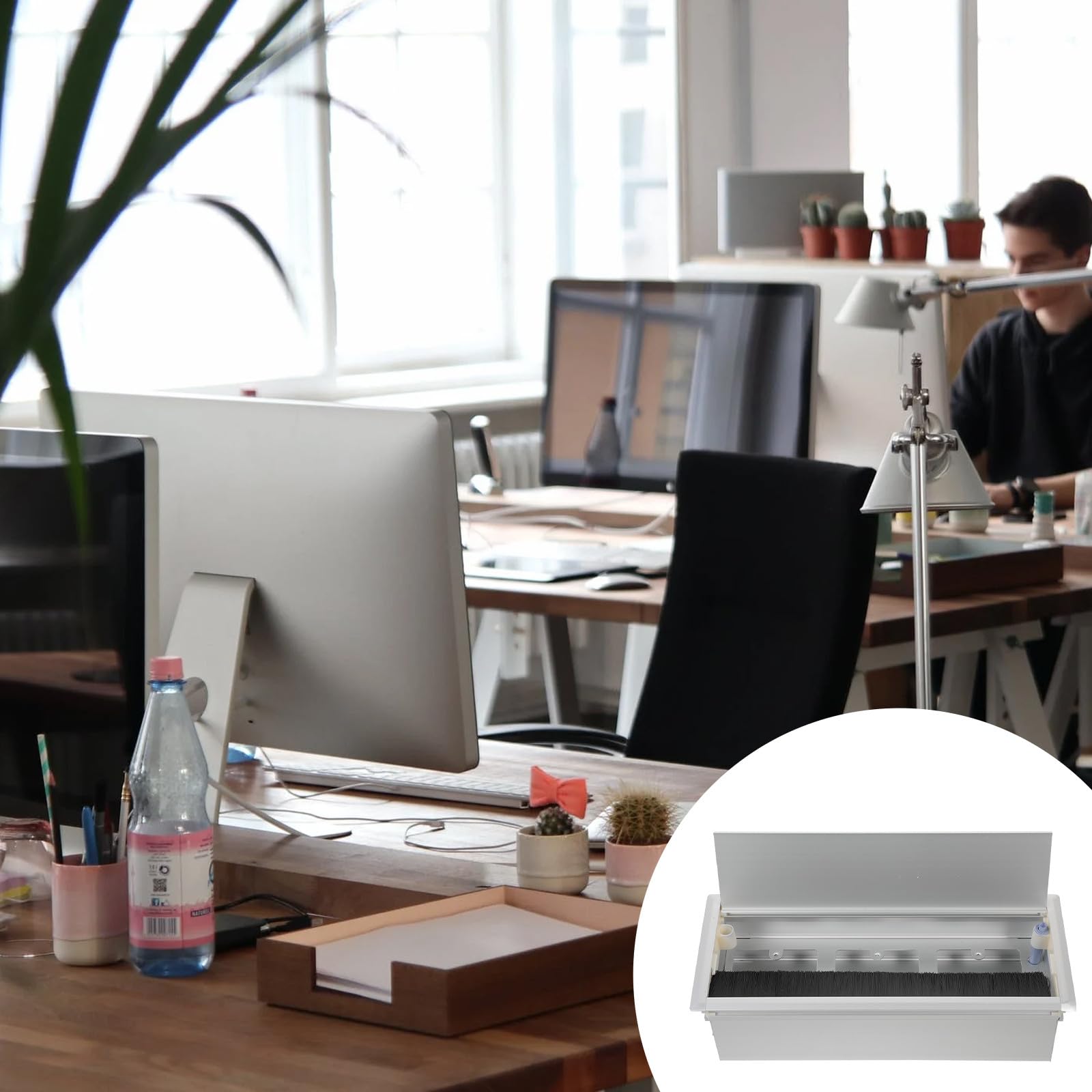 Ipetboom Rechteckige Kabelbox aus Aluminium mit Kabelführung 120X300mm Kabelorganisator für Schreibtisch Büro und Zuhause Aufbewahrungsbox
