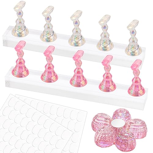 Miniatura 79 de Soportes de uñas acrílicas, soporte de uñas a presión, soporte magnético para práctica, 54 piezas, masilla adhesiva reutilizable para pintura de Rosa