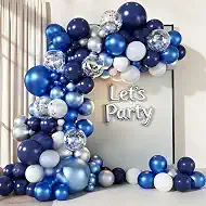 Blue White Silver Balloon Garland Arch Kit, 143 Pieces Navy Light Metallic Blue Silver White Confetti Balloons for Birthday Party Wedding Bridal Shower Graduation Decorations