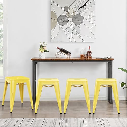 Miniatura 4 de ALISH Taburetes de metal sin espalda taburete de metal apilable sillas de comedor juego de 4 taburetes para aula color amarillo