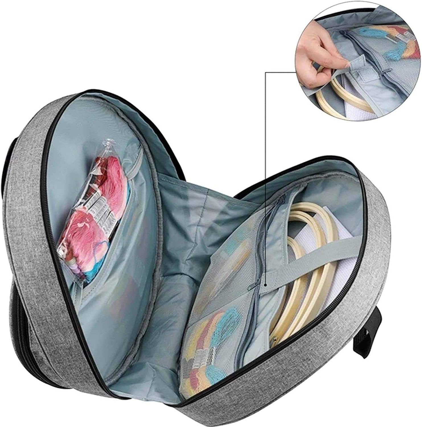 ZKHD Embroidery Project Storage Bag Cross Stitch Tool Storage Bag Portable Carrying Bag DIY Crochet Tools Tote Bag for Embroidery Kits,Grey