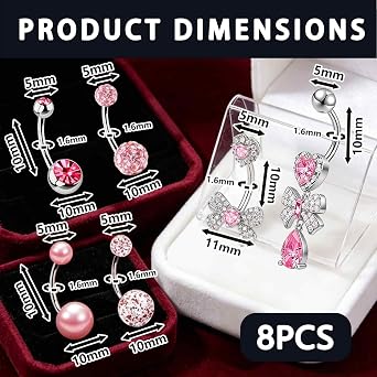6 Pcs Pink Belly Button Bars Set,Stainless Steel Belly Bars,Love Bow Belly Button Piercing,for Both Men Women Navel Piercing Jewelry Suitable for Pairing Swimsuits Summer Beach Belly Button Barsing