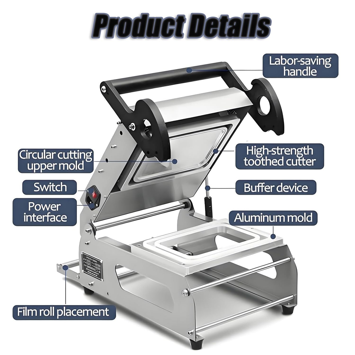 Máquina de envasado de sellado térmico, sellador comercial de alimentos con control de temperatura, ancho de película en rollo de 180 mm, velocidad de sellado 7-8 veces/minuto