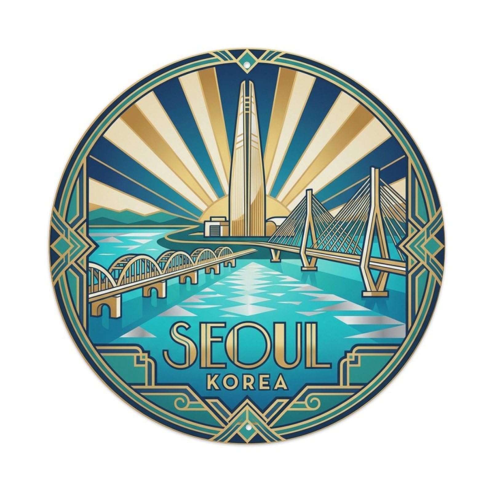 Vintage Travel Seoul Korea Shimmer Metal Tin Sign