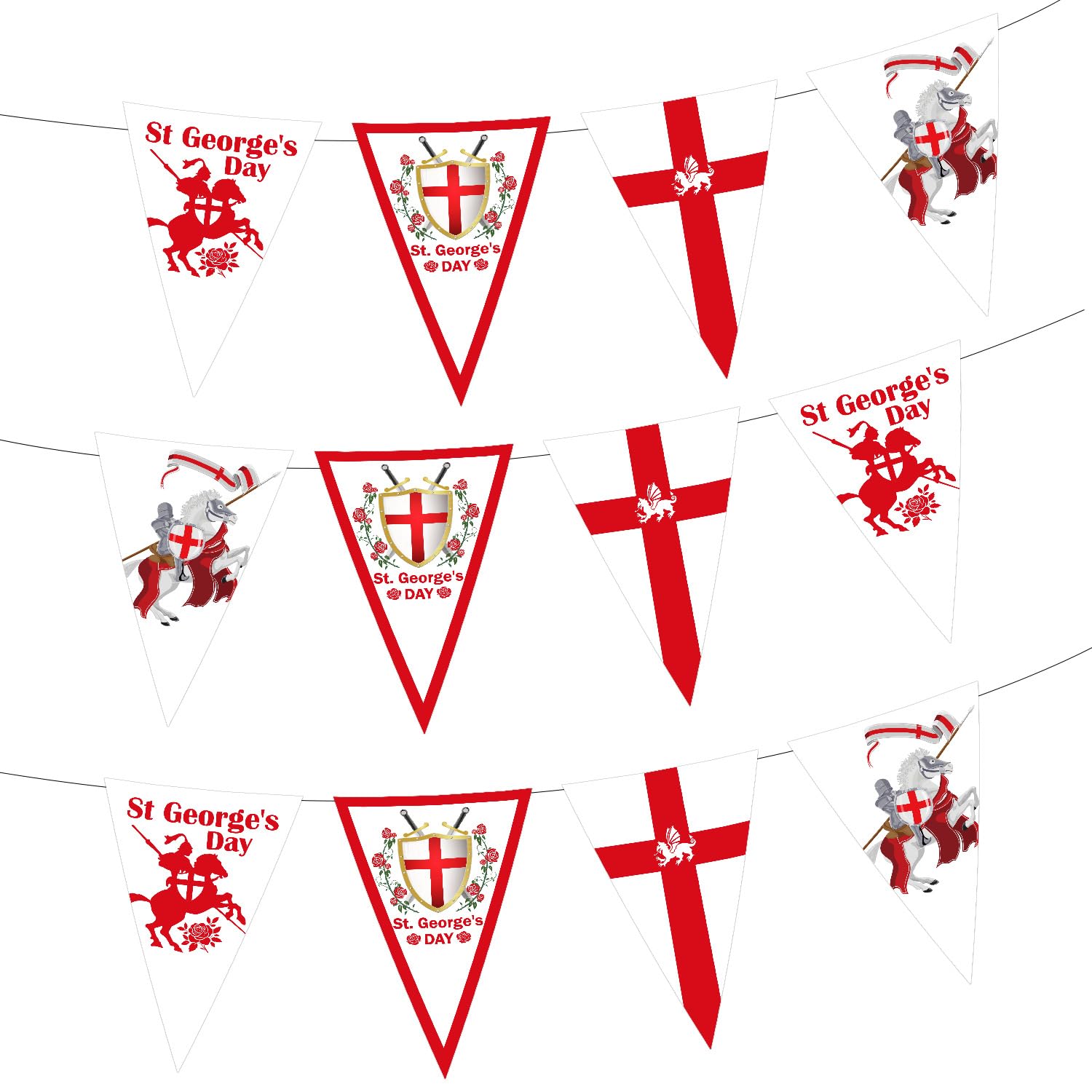 Happy St. George's Day Banner - St George Red White Flag Bunting Banner for Patriotic Party, England National Day Garland Party Decorations 3 Pcs