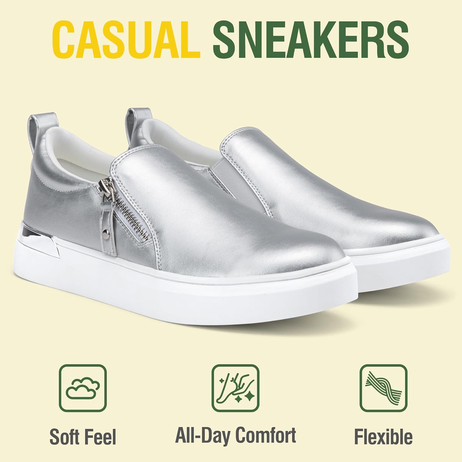 Jeossy Women's Slip On Shoes Casual Fashion Sneakers 8010 Arch Support Loafers for Women with Zipper - Image 3