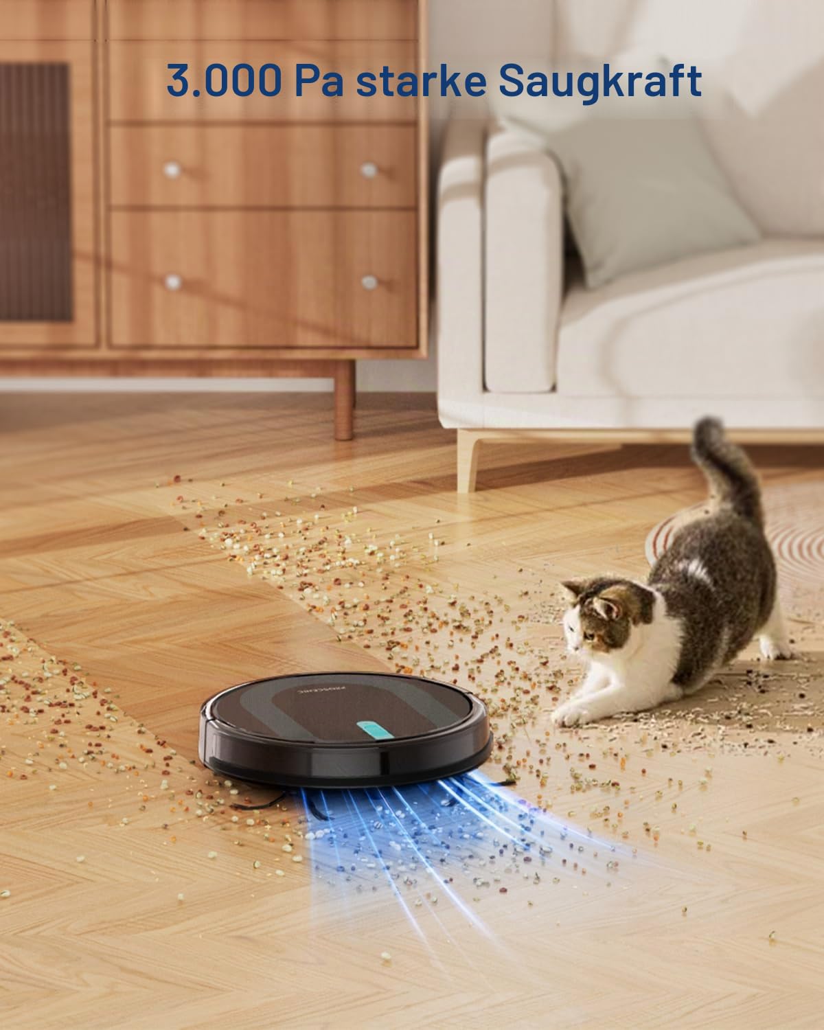 Proscenic 850T WLAN Saugroboter, Staubsauger Roboter, Alexa & Google Home & Appsteuerung, Saugroboter mit Wischfunktion, 3000Pa Saugleistung auf Teppichen und Hartböden, Schwarz+blau