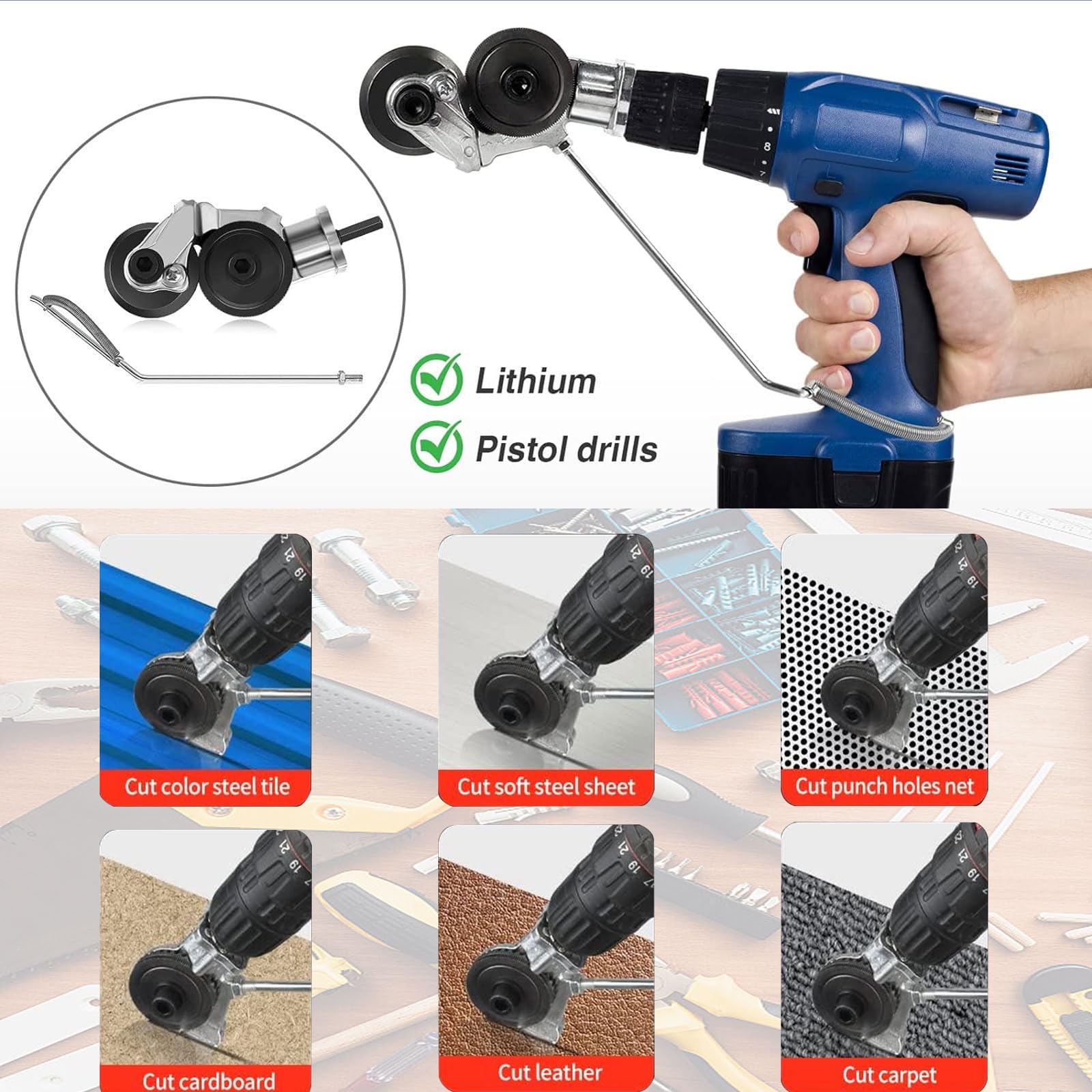 Máquina cortadora de placas de metal, tijeras para chapa, tijeras para taladro eléctrico, tijeras para metal y accesorios para taladro, utilizadas para cortar placas de hierro, acero, cobre y aluminio