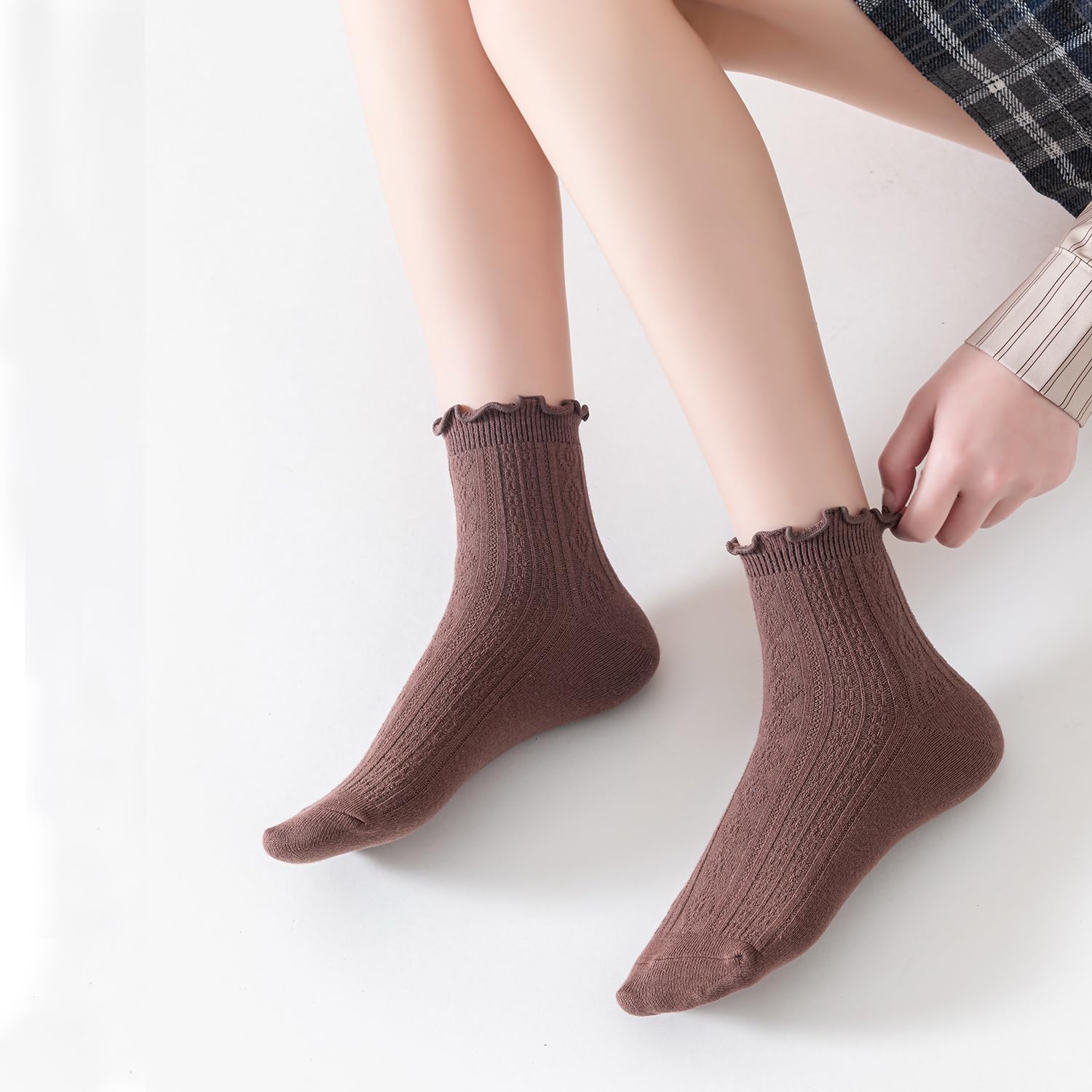 Mcool Mary Women's Ruffle Socks,Casual Ankle Breathable Cool Knit Cotton Cute Crew Frilly Sock 6 Pack - Image 6