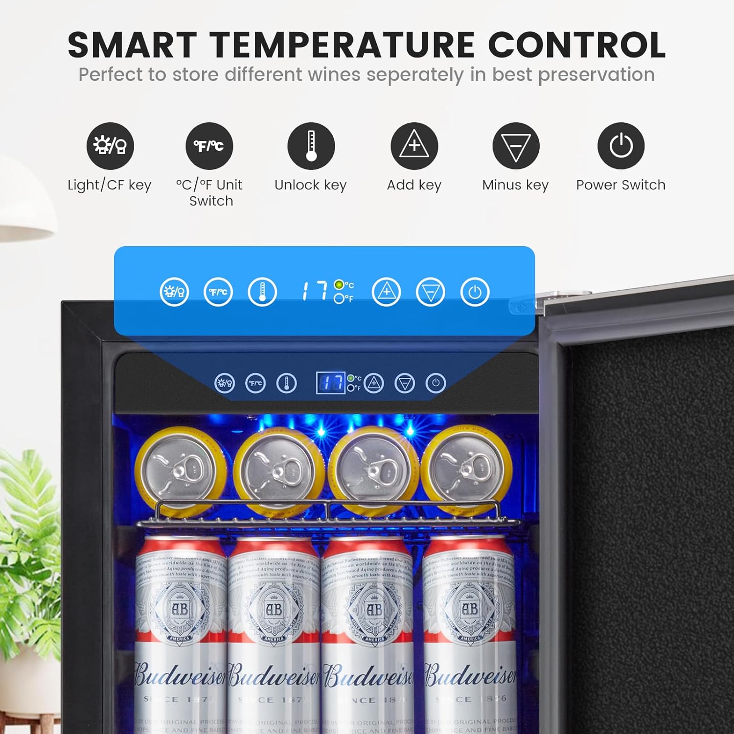 15 Inch Beverage Refrigerator, Stainless Steel Beverage Fridge, Under Counter Beer Mini Fridge, Indoor/Outdoor Refrigerator for 130 Cans, Beverage Cooler for Patio/Kitchen/Party