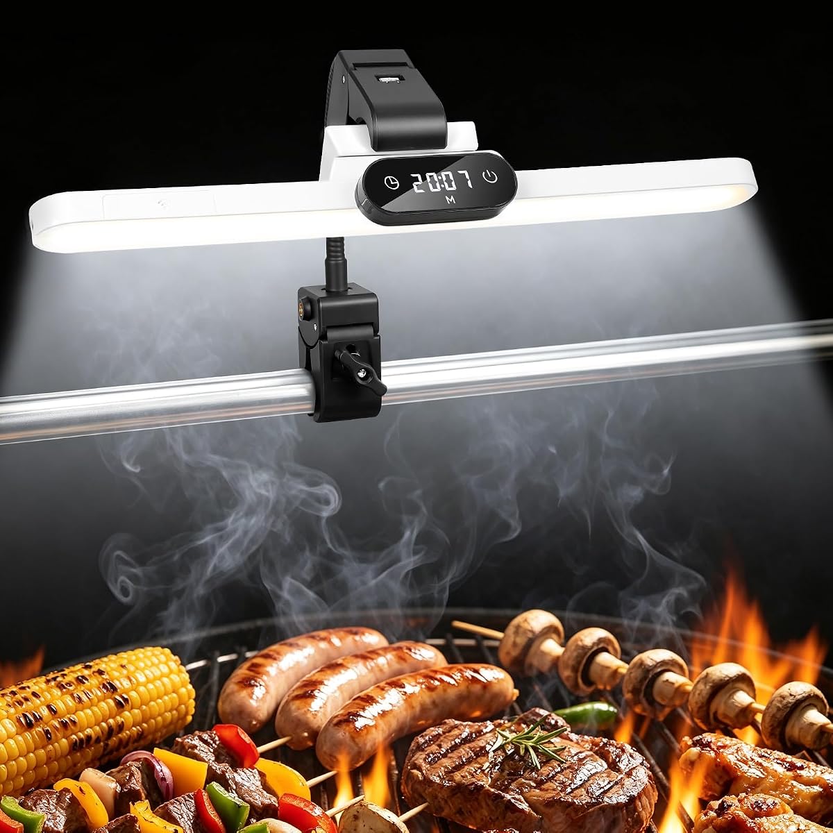Luz para parrilla de barbacoa, lámpara LED recargable para parrilla con reloj temporizador digital para barbacoa, 3 modos de color y brillo ajustable, compatible con Blackstone, Weber y Smoker, regalo perfecto para parrilla
