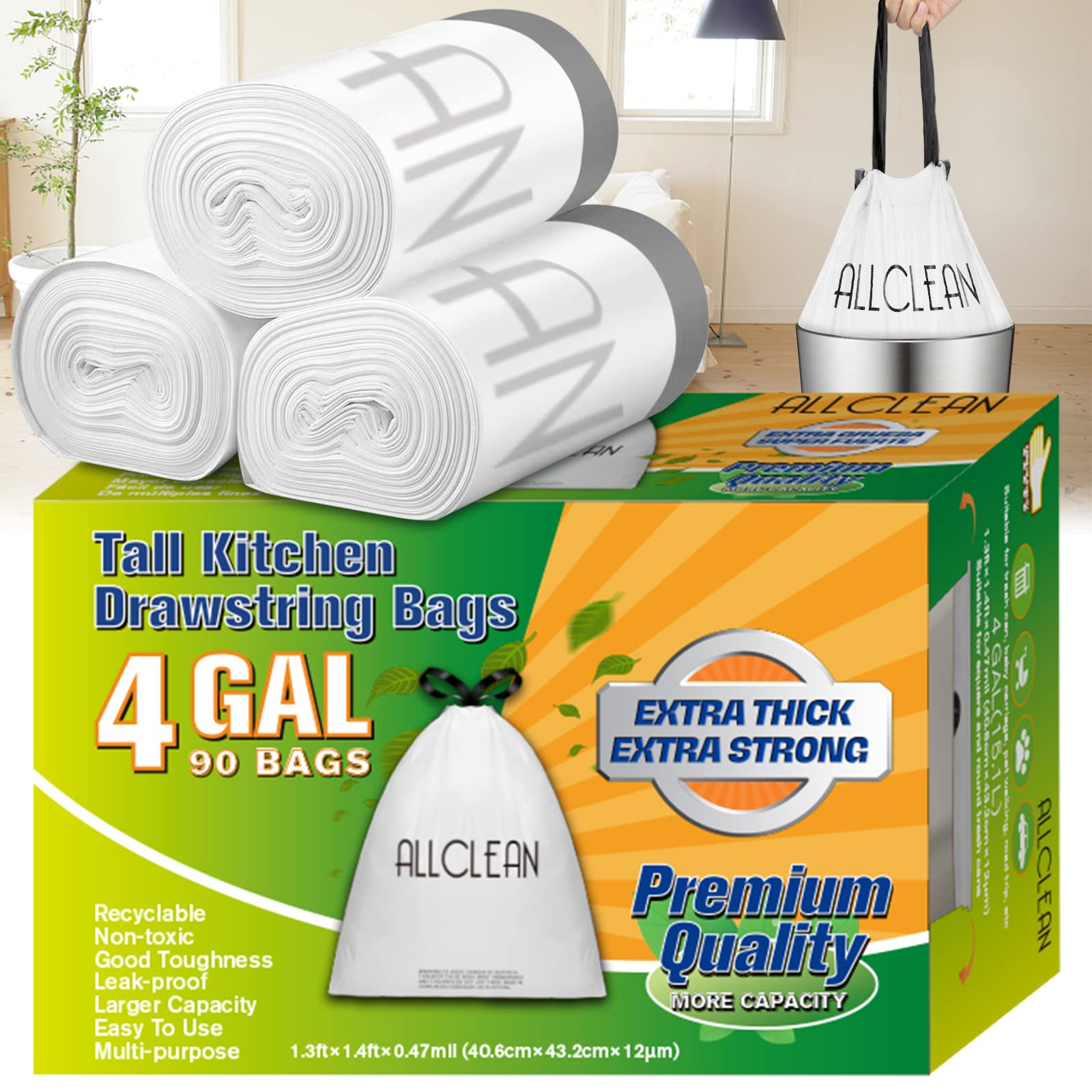 Trash Bags Drawstring Gallons, Garbage Bags Small Kitchen Drawstring  Trash Bags Wastebasket Ultra Strong Bags