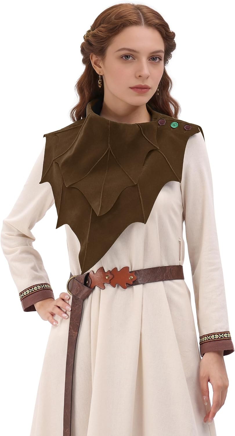 Women's Leaf Shawl Medieval Renaissance Shoulder Cape for Elf Cosplay Costume