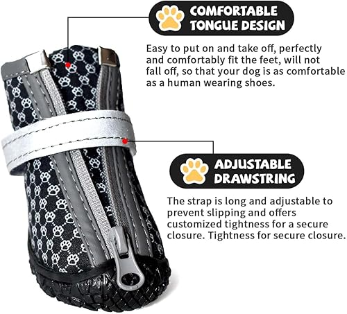 Miniatura 10 de Zapatos rosas para perros pequeños, botas antideslizantes para perros con tiras reflectantes, protectores de patas de cachorro para exteriores,