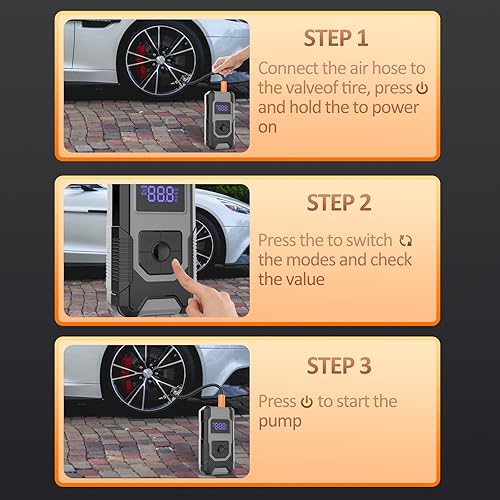 Miniatura 5 de Inflador de neumáticos, compresor de aire portátil, bomba de aire de neumáticos de automóvil 160PSI 4X portátil con manómetro, bomba de aire de